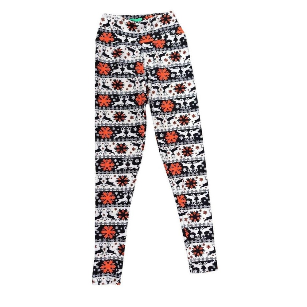 Girls Winter Leggings With Reindeer & Snowflake Pattern Small/Medium